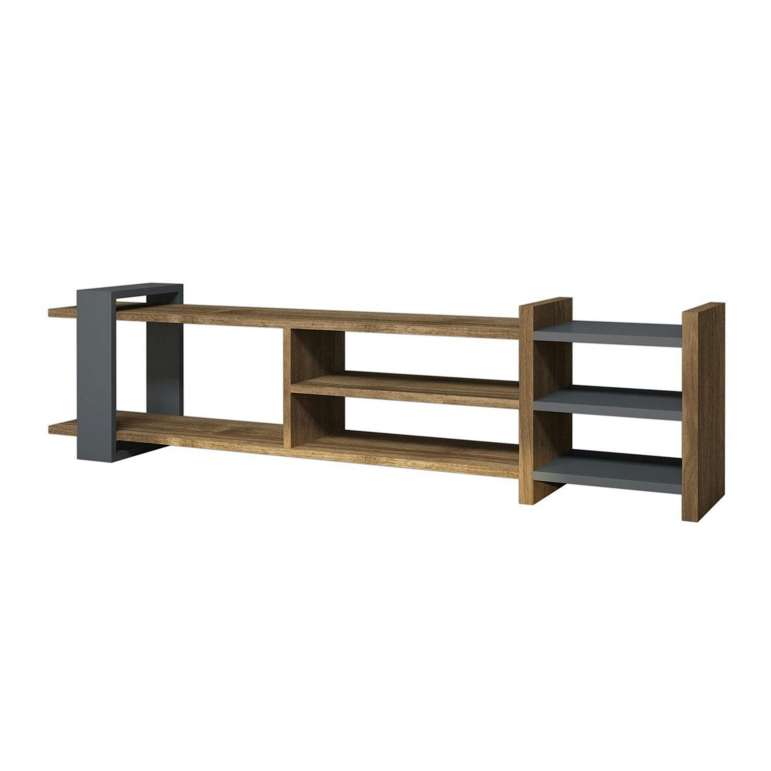 ZEYNA - Meuble TV design L. 156 x H. 40 cm gris anthracite