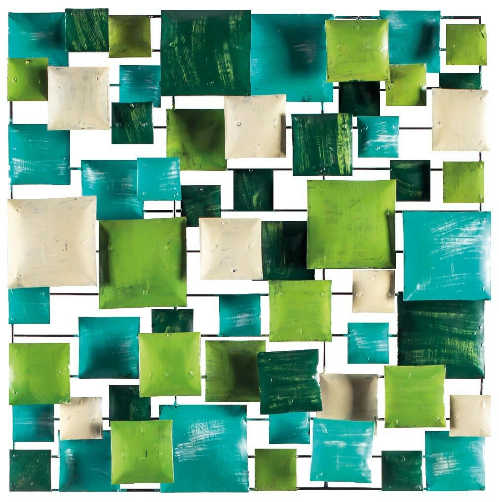 BIG-BEL - Décoration murale en métal, square turquoise vet crème 70x70