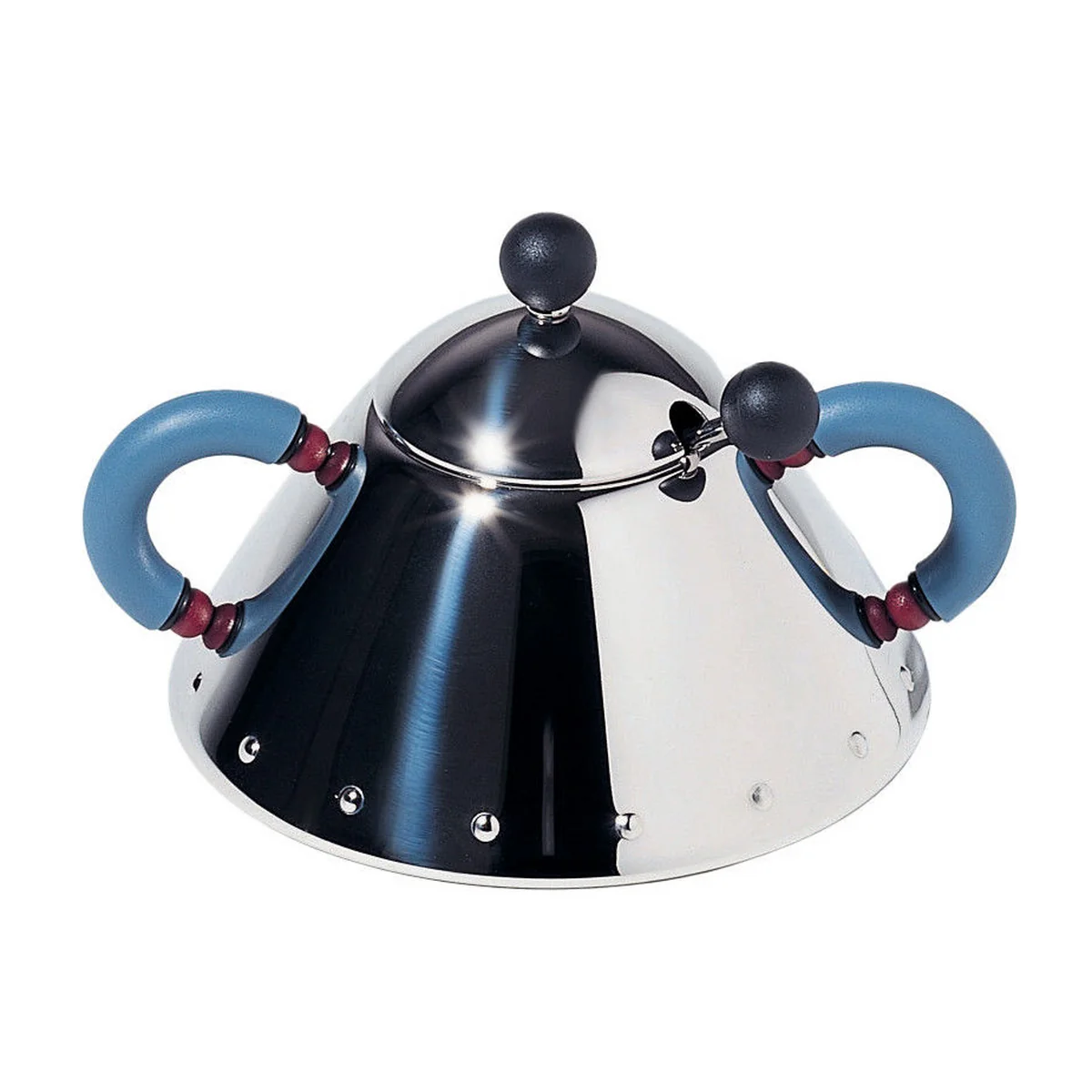 Alessi - Zuckerdose 9097, Edelstahl poliert / hellblaue Griffe
