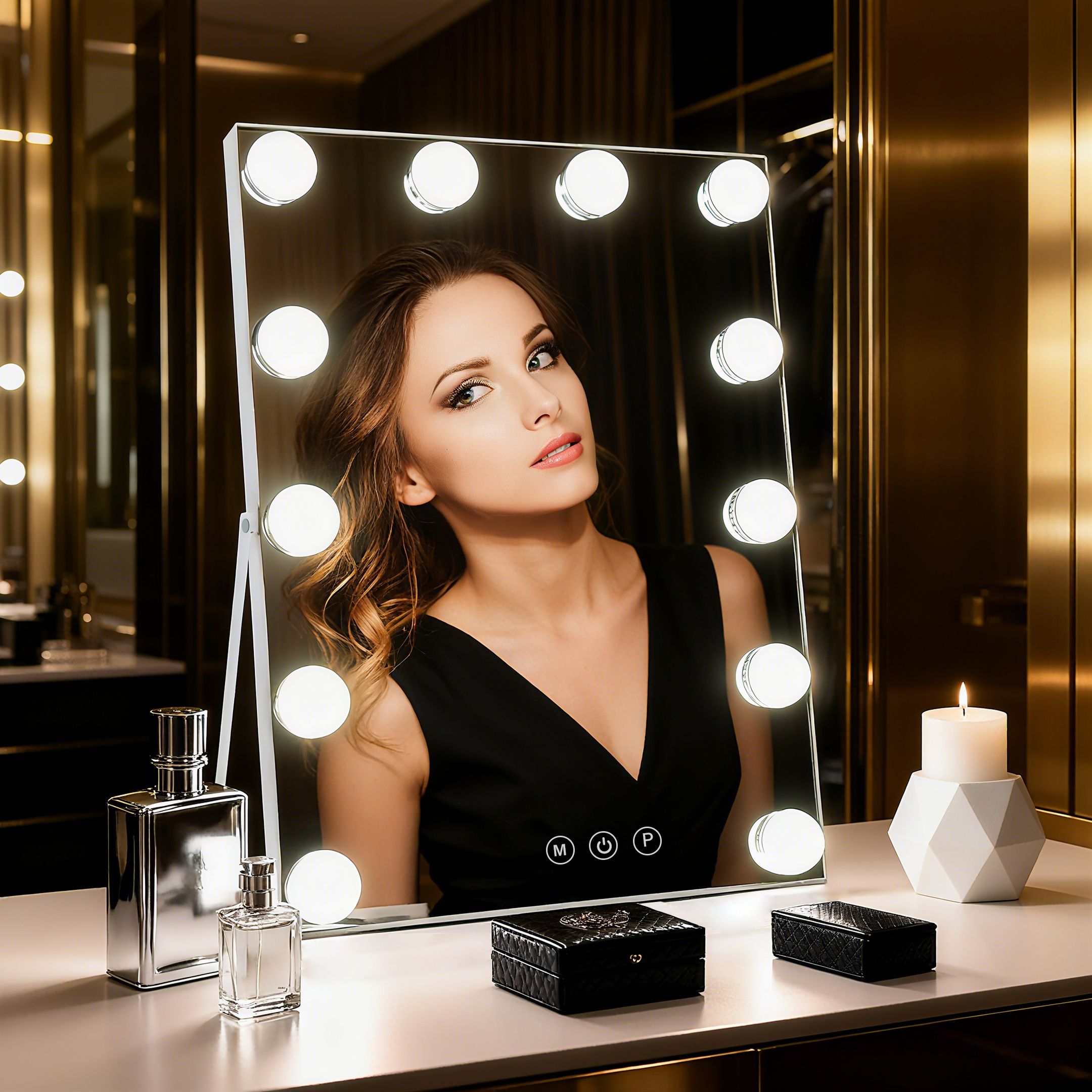 INMTFEI White Hollywood Vanity Makeup Mirror with 12 Bulbs 30x41cm
