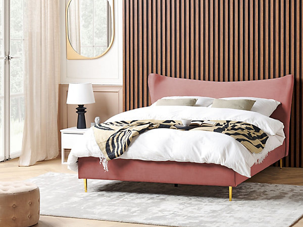 Lit avec sommier Velours CHALEIX 180 x 200 cm Rose pêche