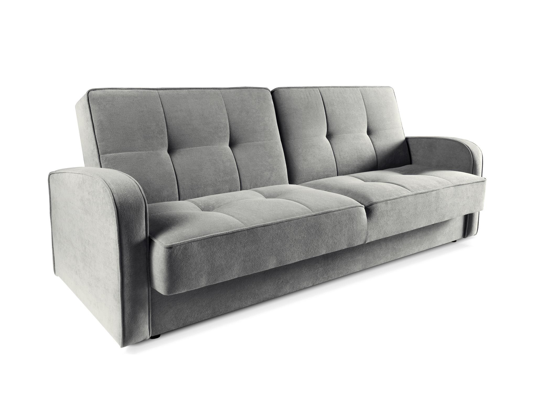 Pikowana sofa PARIS szara z pojemnikiem na pościel i wygodnym siedziskiem