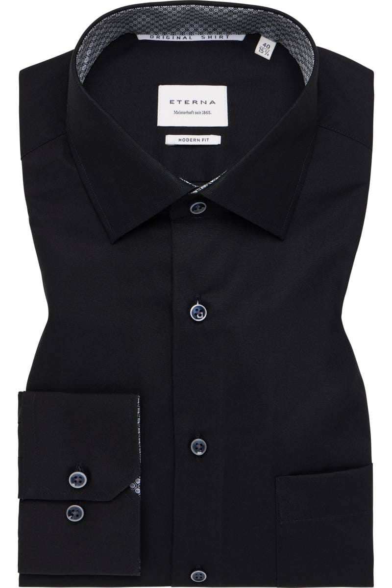 ETERNA Modern Fit Hemd schwarz, Einfarbig (extra langer Arm)