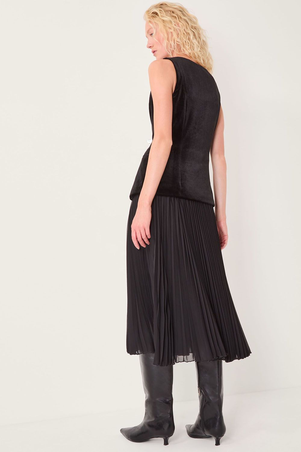 Monsoon Vanessa Sleeveless Velvet Pleated Midi Dress Black