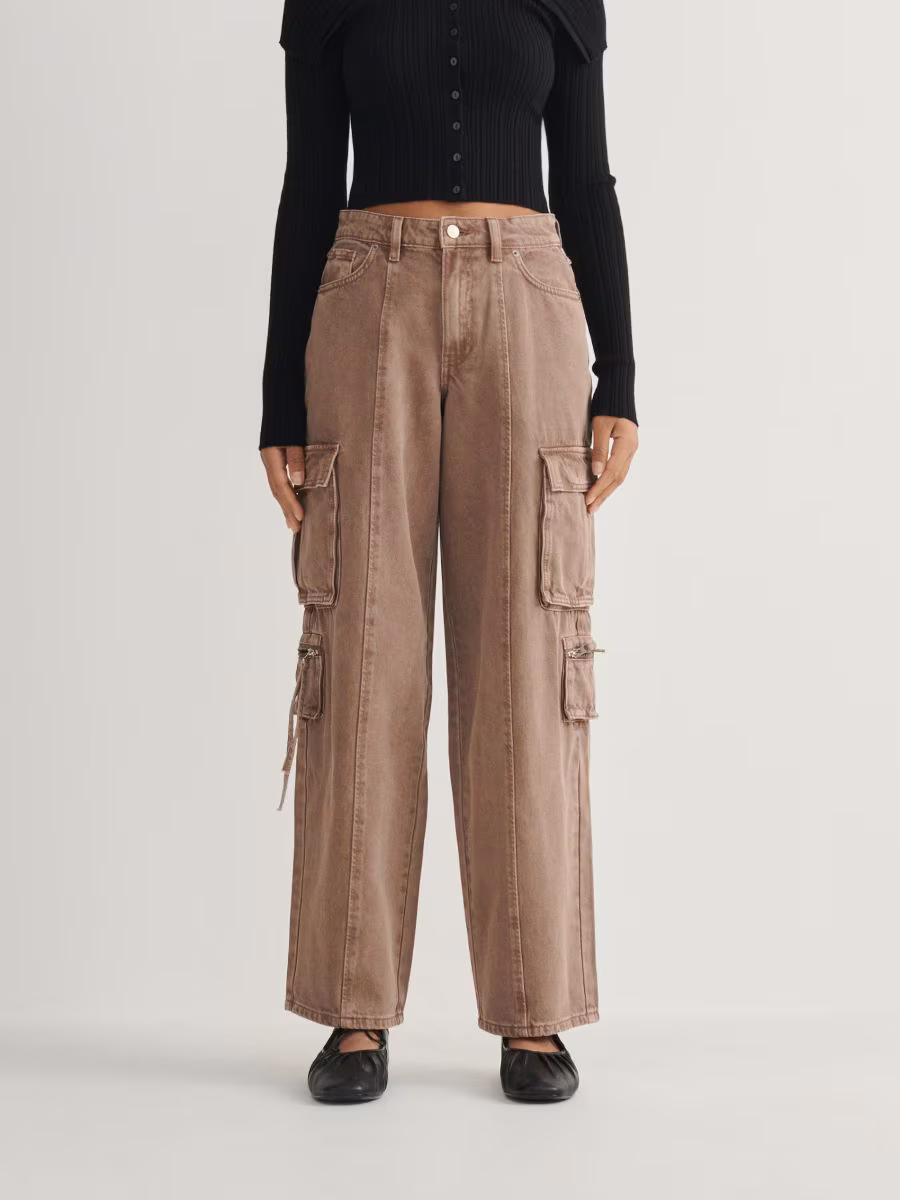 Wide Leg Jeans With Cargo Pockets