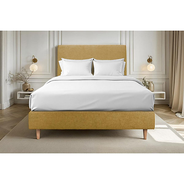 Lit avec tête de lit tapissier tissu et sommier tapissier- Lit en bois massif