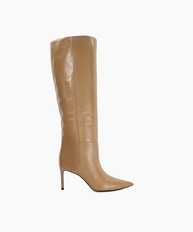 Serve Caramel - Leather Pull On Knee High Boots