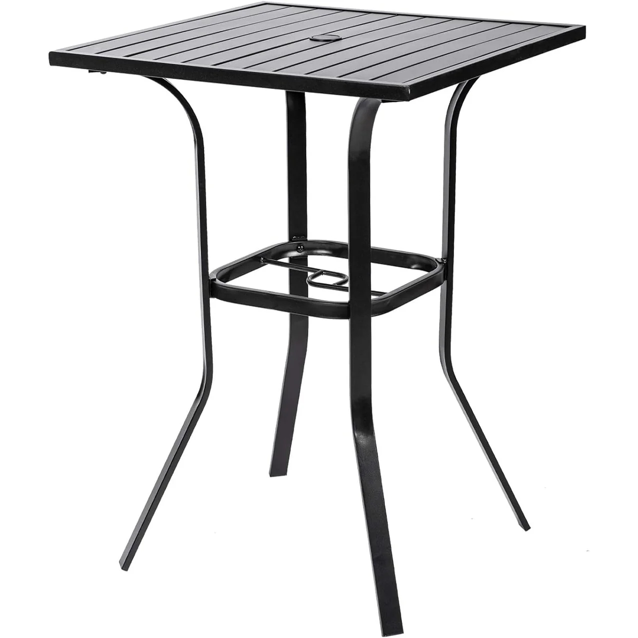 Suncrown 39'' Height Outdoor Patio Square Metal Slatted Top Bar Bistro Table with 1.57 Umbrella Hole