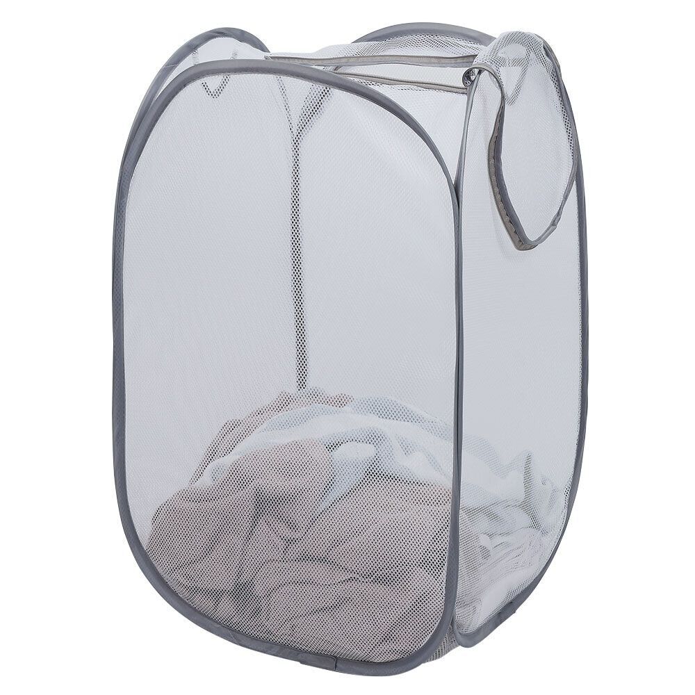 Panier à linge 72L pliable filet gris 38x38xH64cm