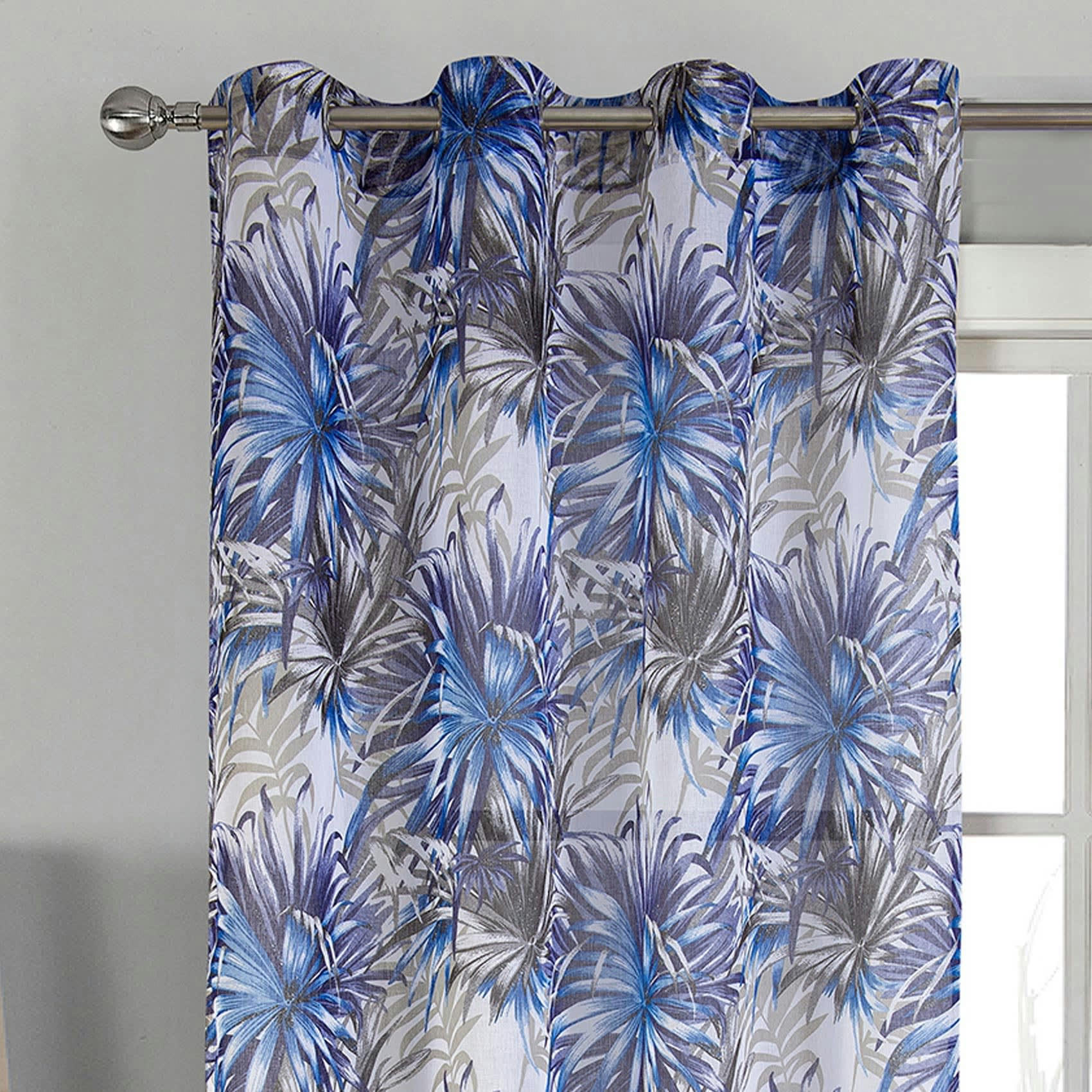 - Paire de voilage au style tropical polyester bleu 140x260 cm
