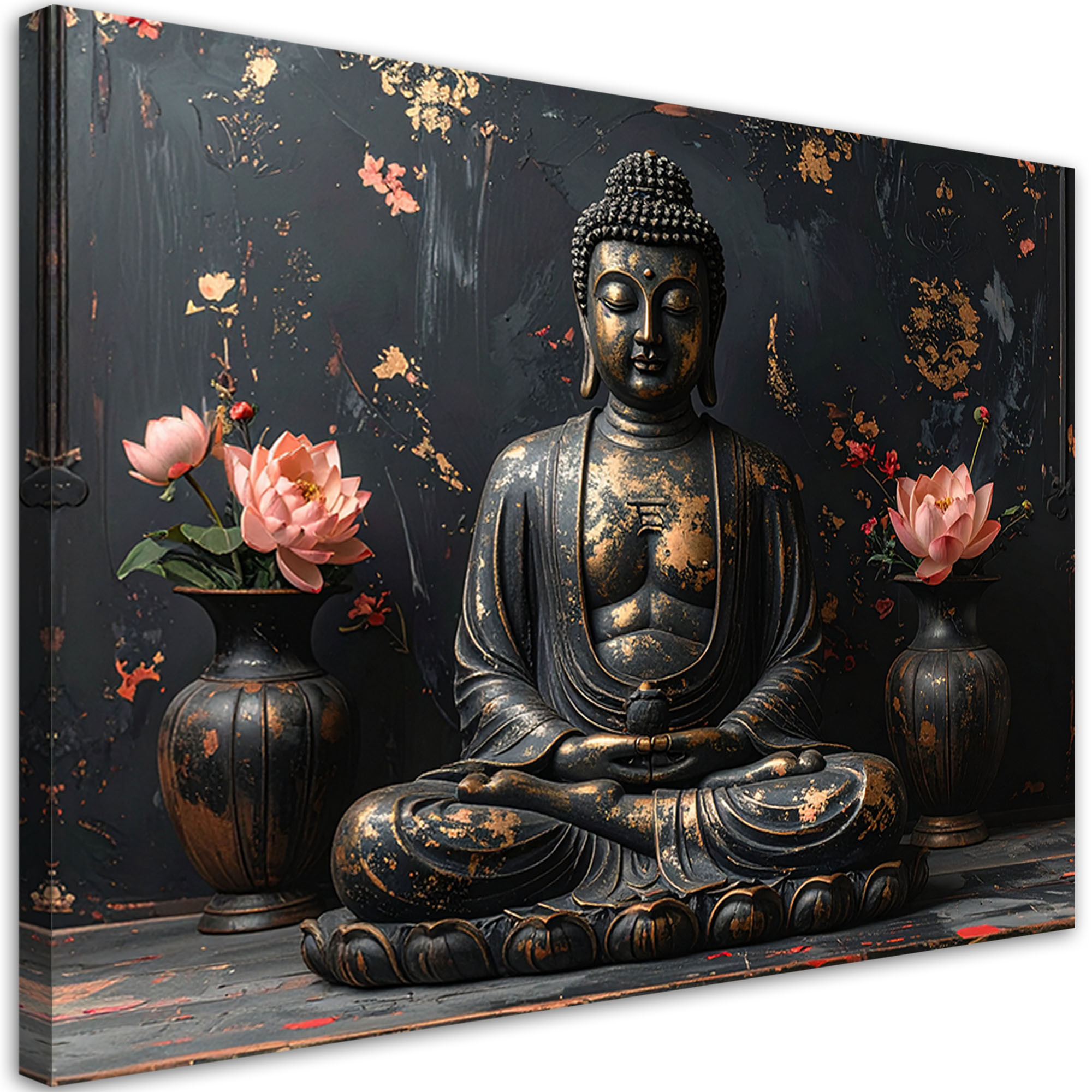 Obraz do salonu sypialni, Budda Zen Spa Kwiaty na czarnym tle 30x20