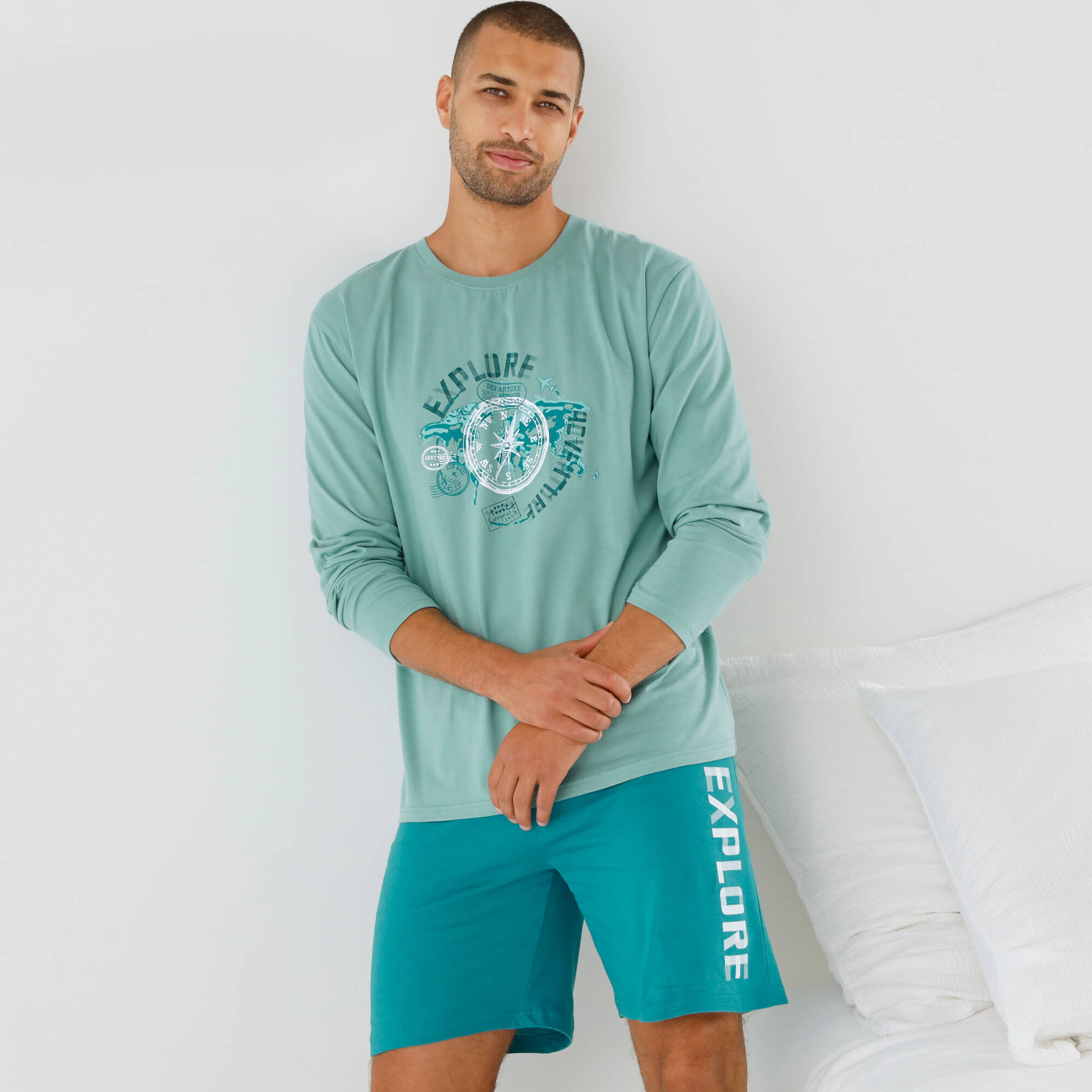 Short pyjama uni avec motif