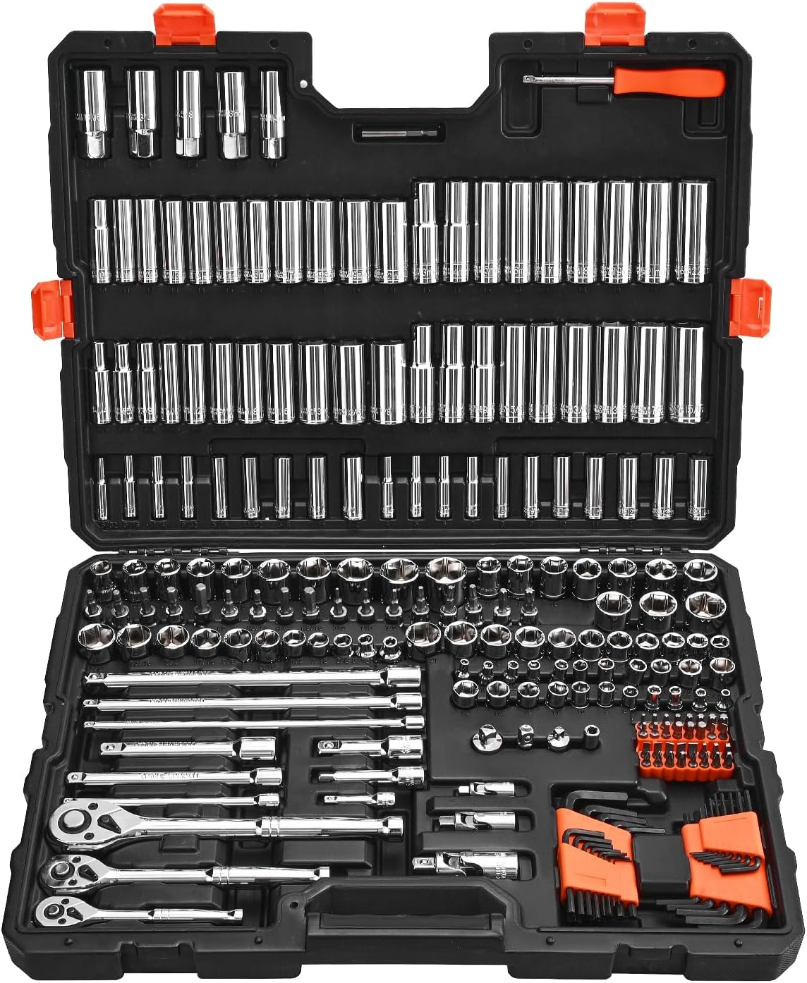 VEVOR Socket Set, 225 Pieces, 3/8 & 1/4 & 1/2 inch Drive Socket and Ratchet Set, SAE and Metric, Deep and Shallow, Mechanic Tool Kit with Bits, Accessories, Storage Case, CR-V Alloy Steel, for Repair