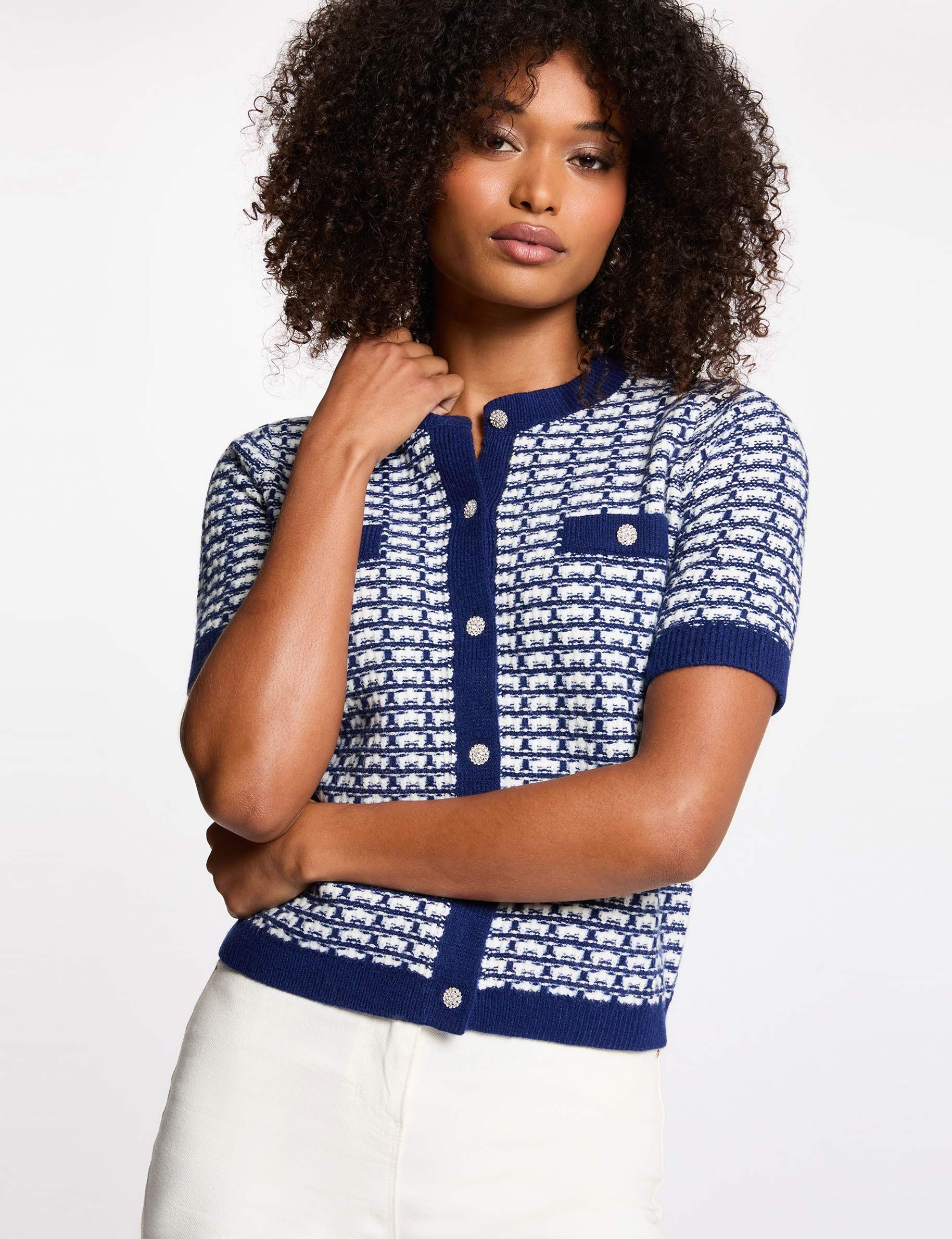 Printed Short-Sleeved Cardigan Navy Blue Women