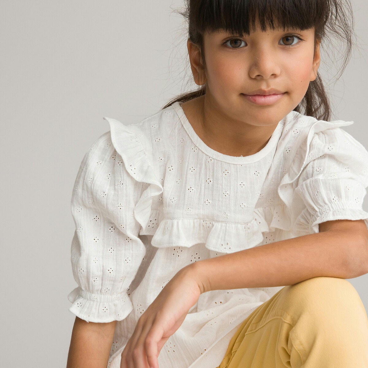 Blouse en broderie anglaise à manches courtes&nbsp