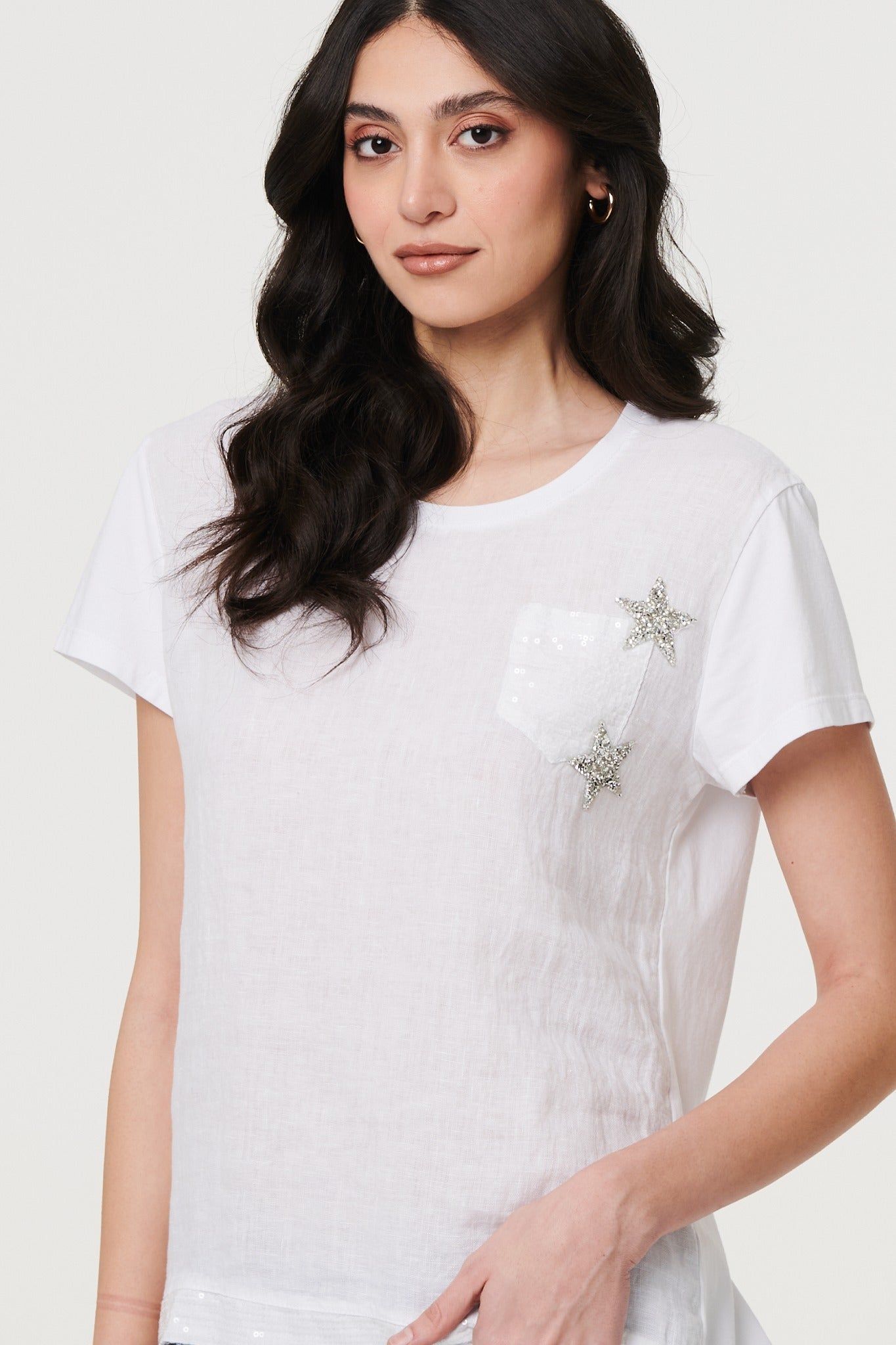 Izabel London Metallic Star Detail Relaxed T-Shirt