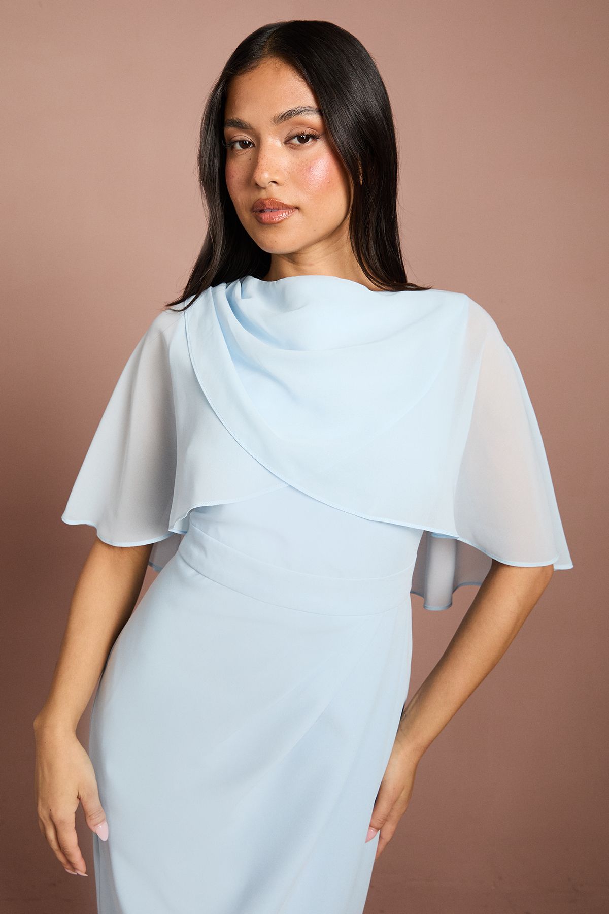 Coast Petite Chiffon Cape Pencil Dress
