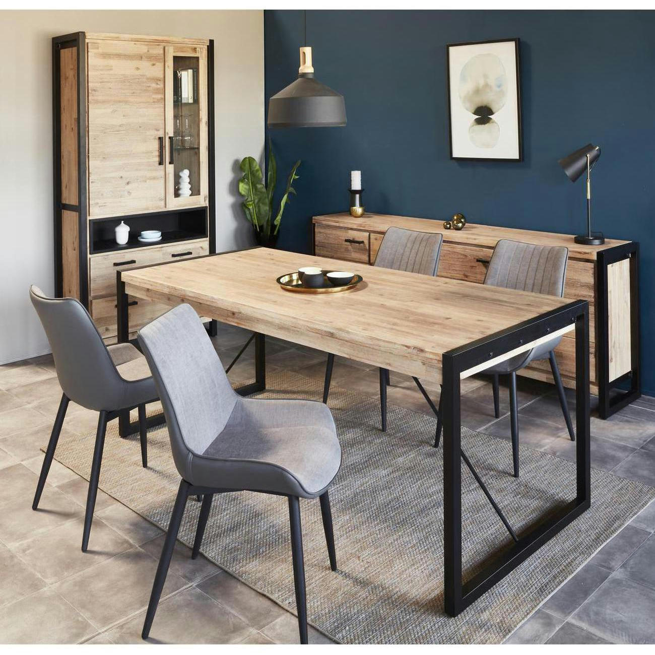 ST MORE - Lot de 4 - Chaise assise tissue gris pieds metal noir