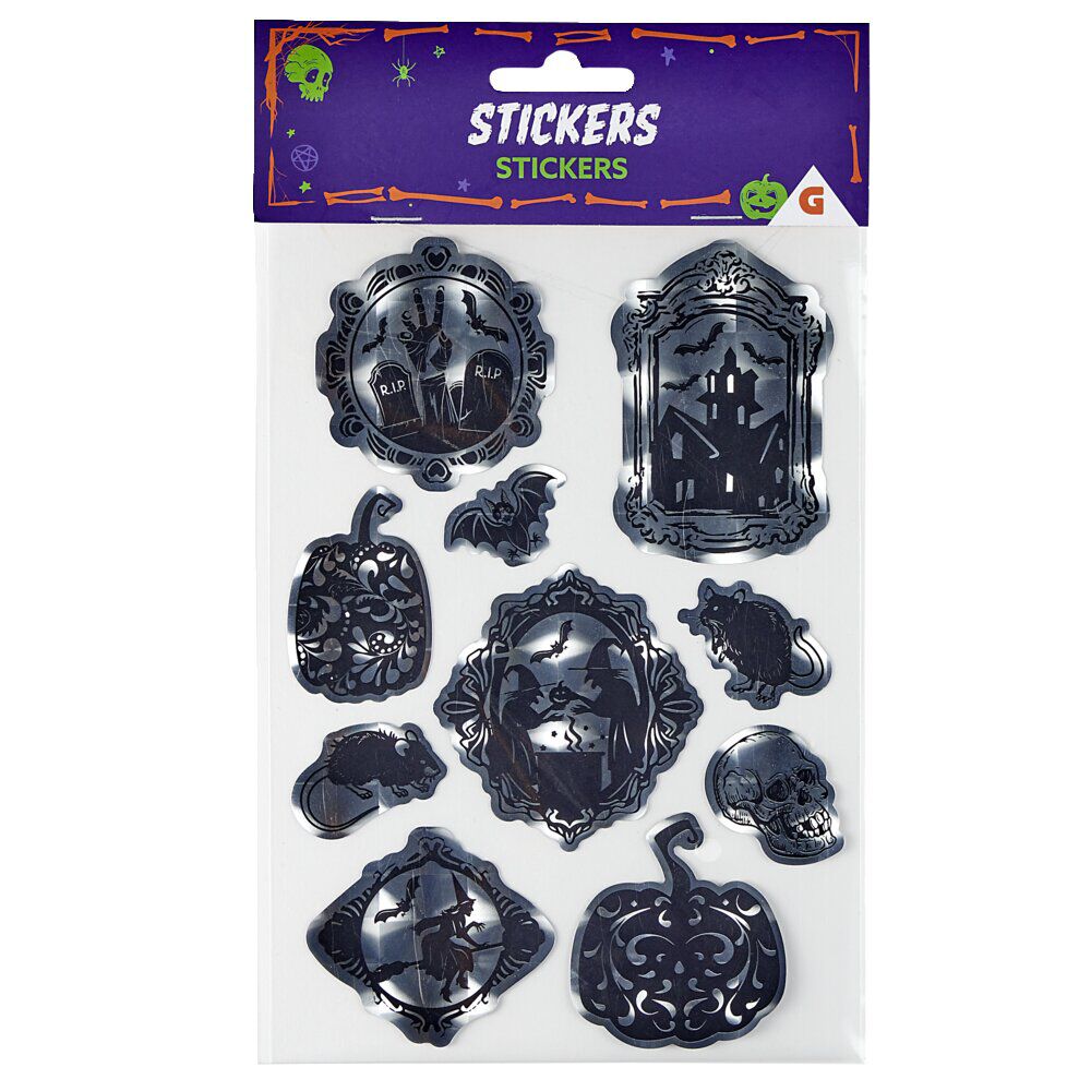 Stickers Halloween manoir animaux sorcière gris et noir