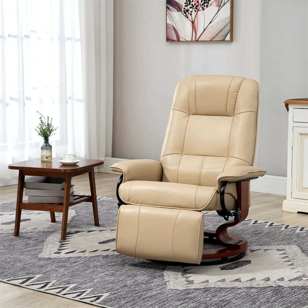 Swivel Leather Manual Recliner with Armrest and Extendable Footrest