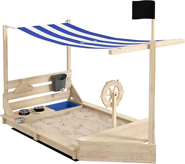 Bac à Sable en Forme de Bateau de PirateAvec Jeu de Cuisine et 6 Accessoires180 x 103 x 144,5 cm