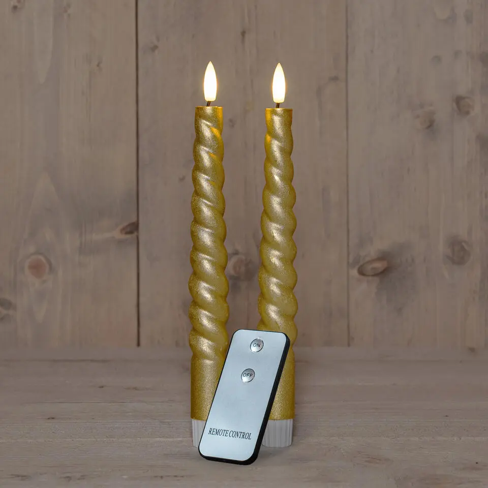 Anna Collection LED swirl dinerkaarsen - 2x st - goud - 23 cm