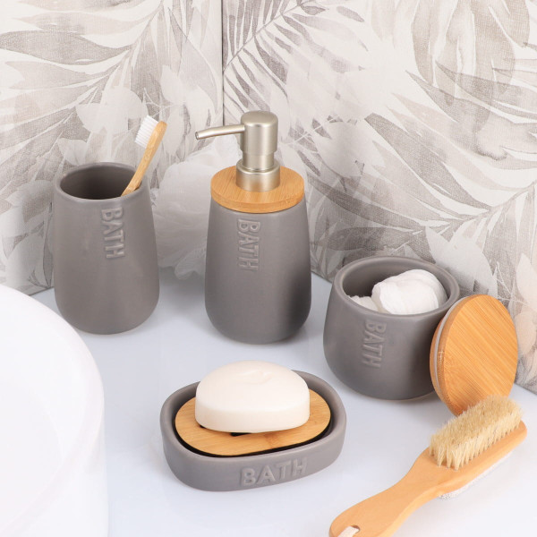 Kubek łazienkowy na szczoteczki Ceramiczny Szary 450 ml Nowoczesny