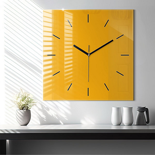 Horloge murale Wallfluent 60x60 cm Aiguilles noires Jaune foncé 1 pcs