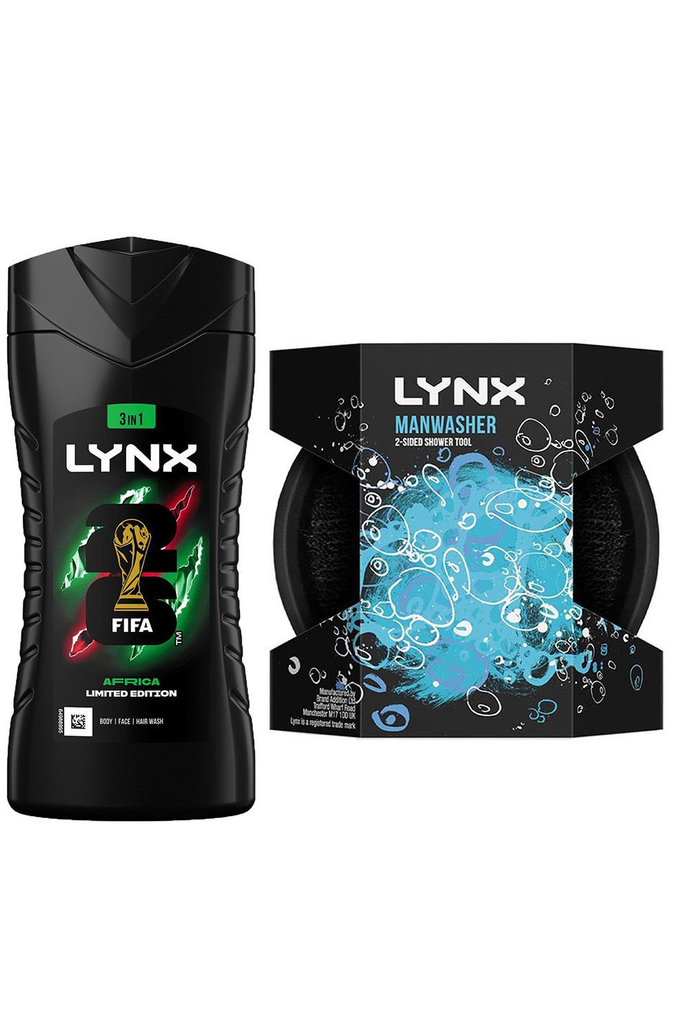 Lynx Africa Fragrance Bodywash 225ml, 3 Pk with Manwasher Shower Tool