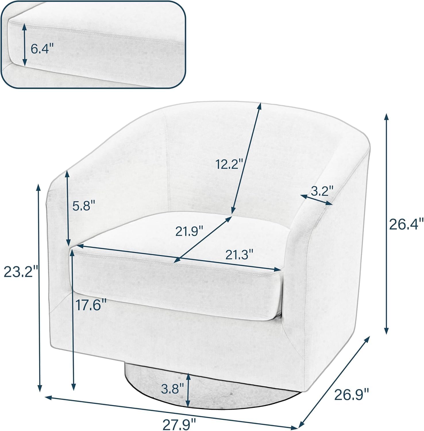 UIXE Swivel Barrel Accent Chairs Set of 2, Fabric Upholstered Armchair Modern Round Club Arm Chair for Living Room, Comfy Single Sofa Seating Bedroom Side Reading Seat - Beige