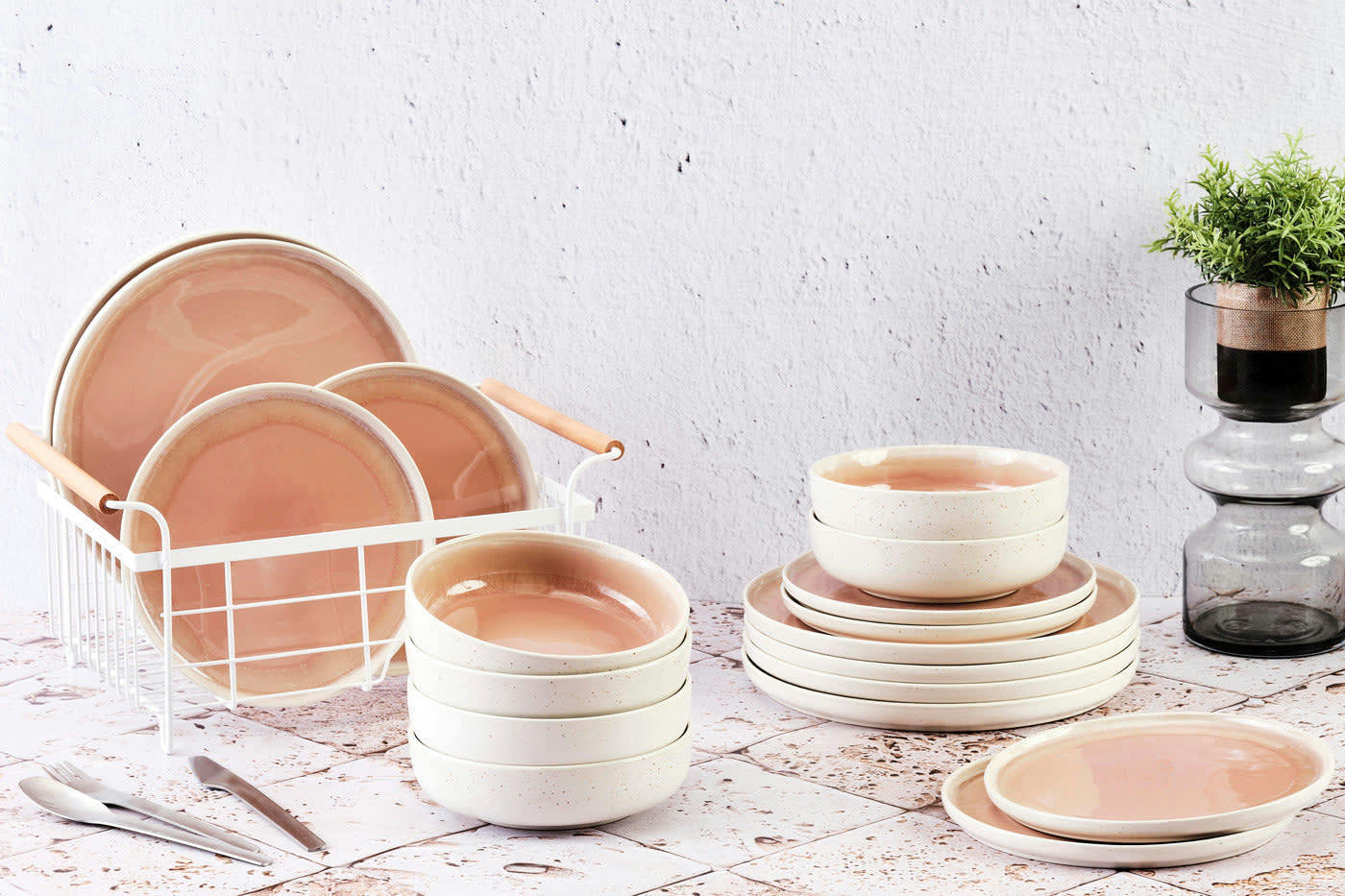 OXYGEN - Set vaisselle 18 pièces en grès rose