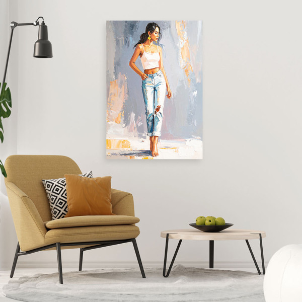 Feeby Obraz do salonu biura sypialni, Dziewczyna w dżinsach 40x60