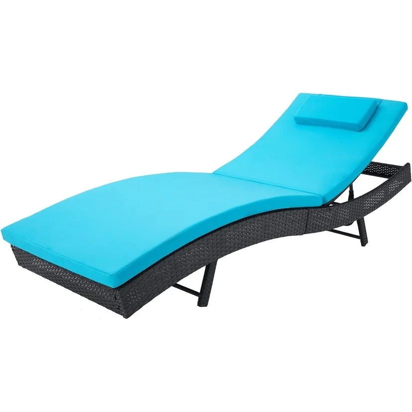 Suncrown Outdoor Wicker Adjustable Cushioned Reclining Chaise Lounge Chair