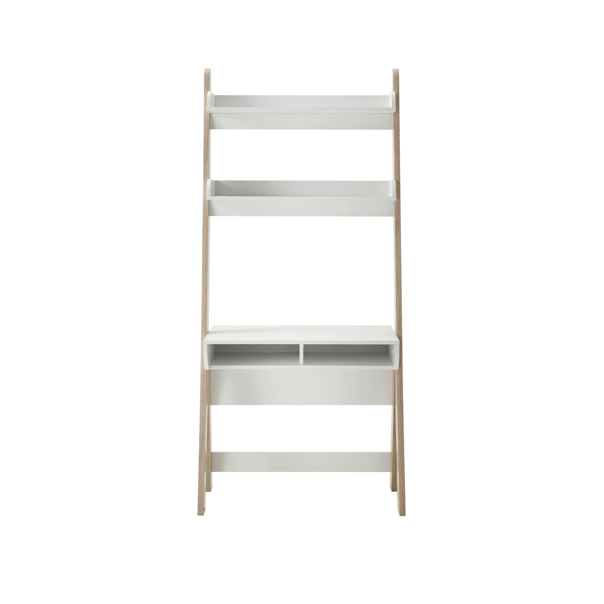 - Bureau avec 2 étagères et 2 niches en chêne clair et blanc