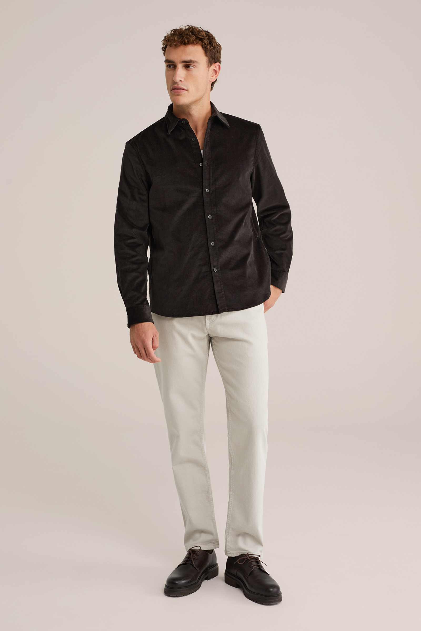 Heren regular fit overhemd van corduroy
