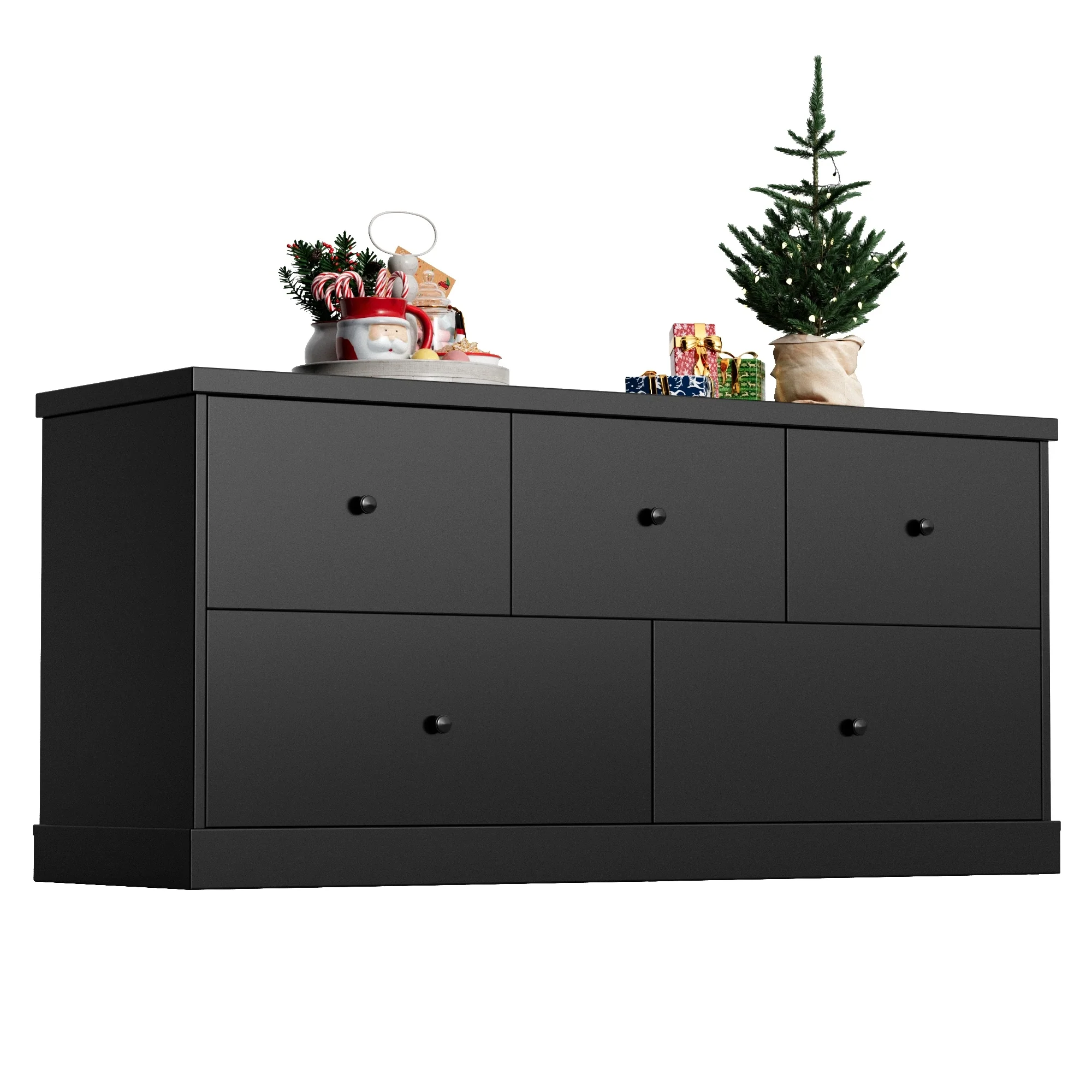 Furniwell 5 Drawers Dresser 45 TV Stand Cabinet Organizer Modern Wood Chest for Bedroom Living Room