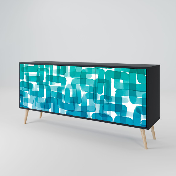 TURQUOISE RECTANGLES Komoda 3 drzwi Czarna-Bukowa skośna