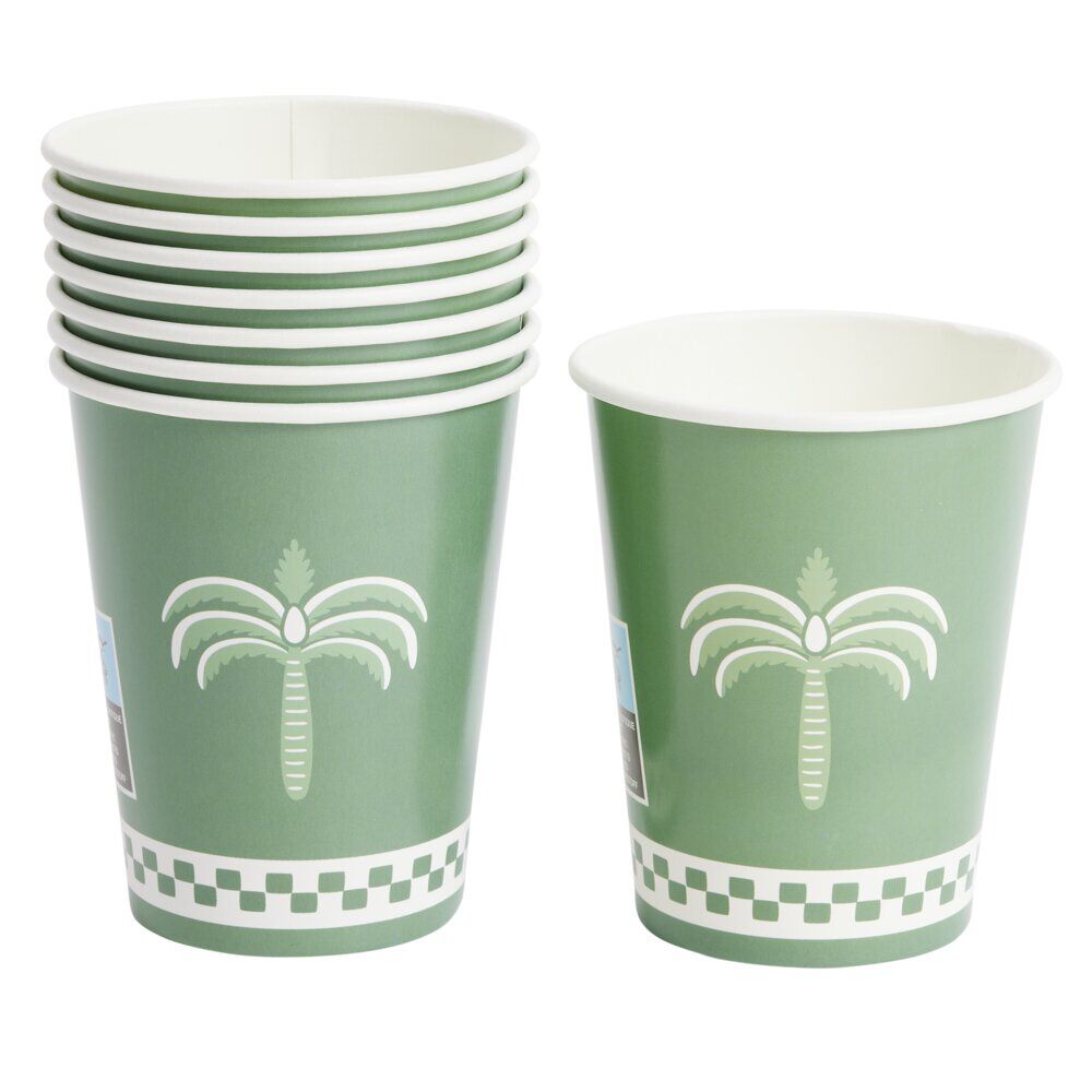 Gobelet carton x8 motif palmier vert et blanc 20cl
