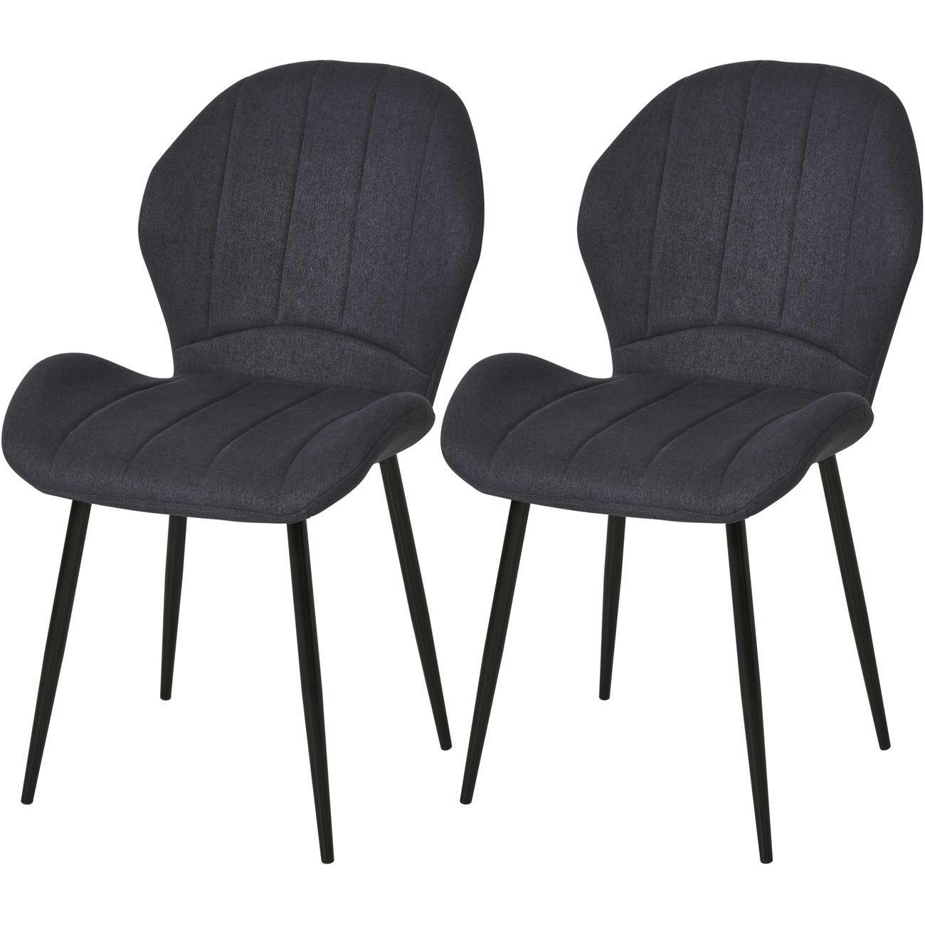 POLO - Lot de 2 - Chaise assise tissu gris anthracite pieds metal noir