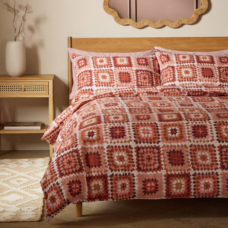 Habitat Autumnal Crochet Print Orange Bedding Set - Single