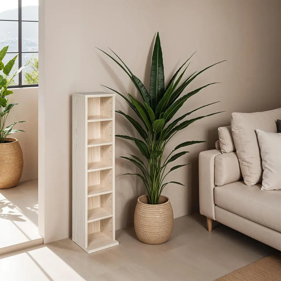 tectake CD mediakast met 6 vakken 90x21x20cm, Beuken