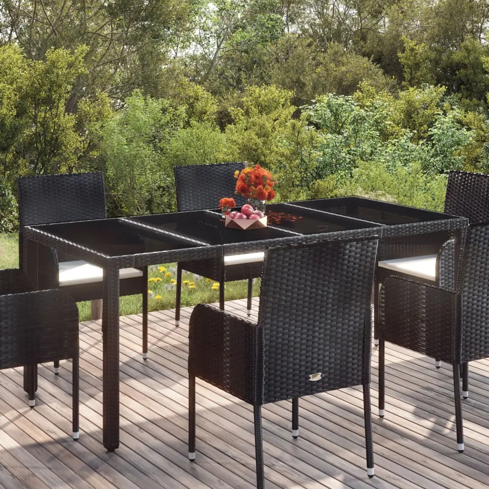vidaXL - Tuintafel Met Glazen Blad - Zwart - Poly rattan - 190 x 90 x 75 cm