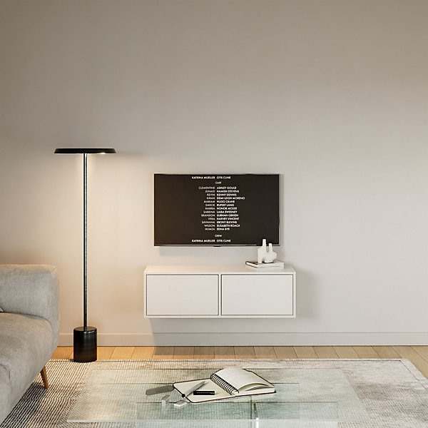 Meuble TV suspendu a deux abattants blanc 100 cm FRAMME
