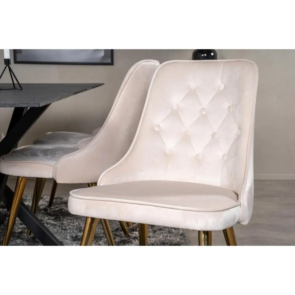 Svea - Zelano eetkamerstoel - gouden poot - velvet - beige