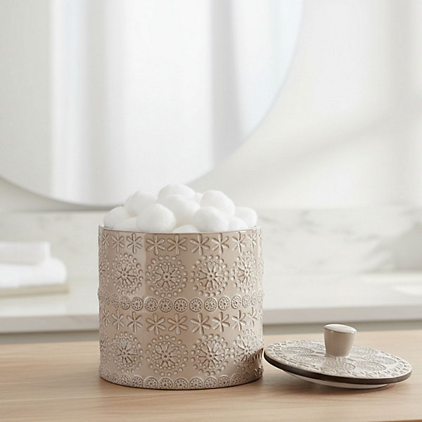 Boite àcotons Porcelaine RELIEF Beige Spirella
