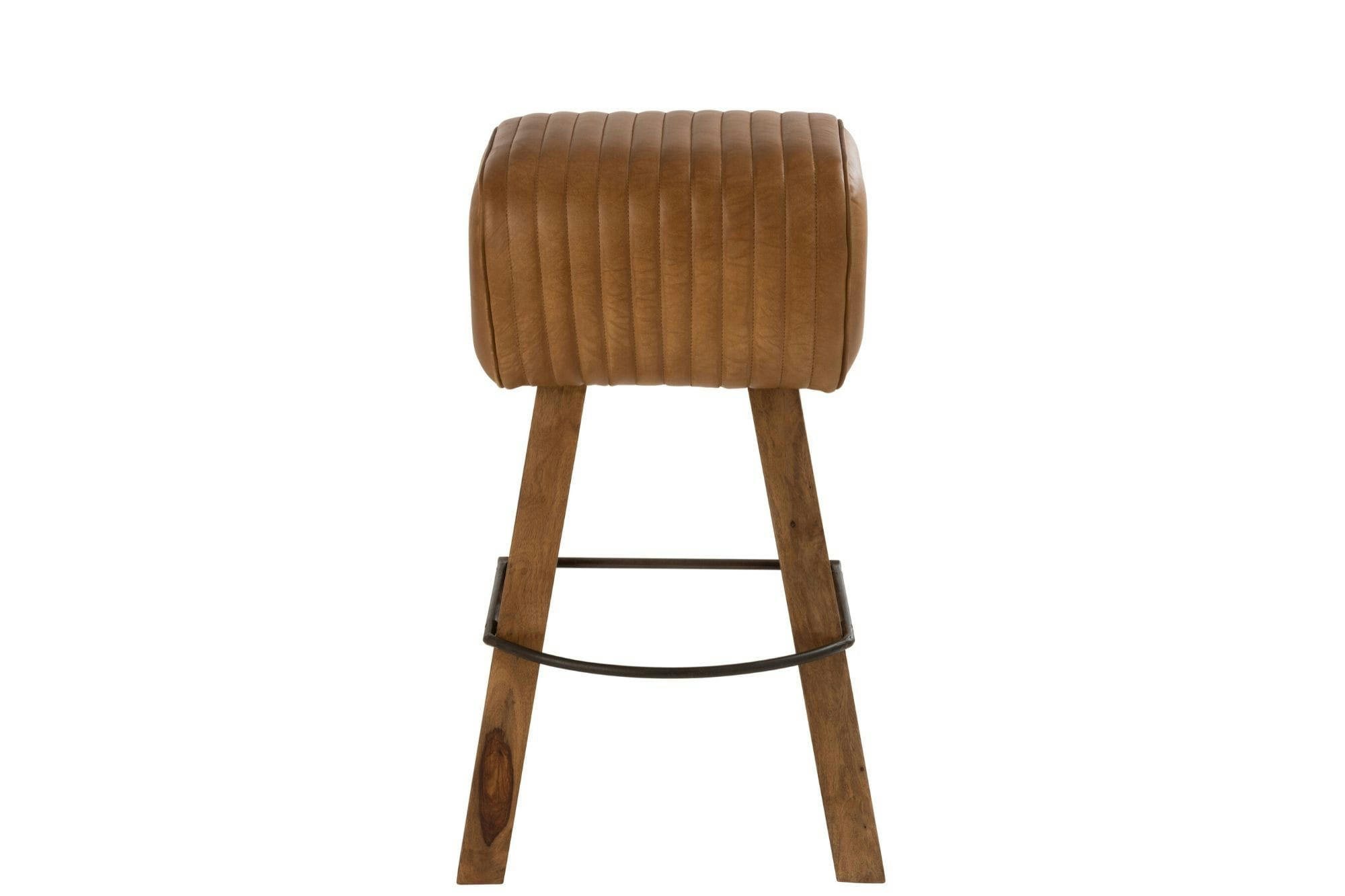 SAMIR - Tabouret de bar saut de cheval en bois et cuir