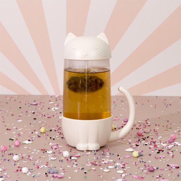 Kubek kawaii z zaparzaczem kotek z rybką 300ml biały