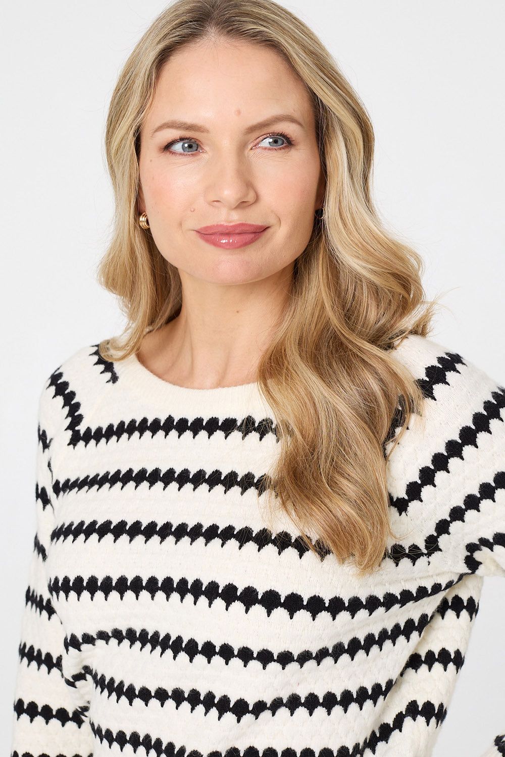 Izabel London Stripe Textured Long Sleeve Jumper