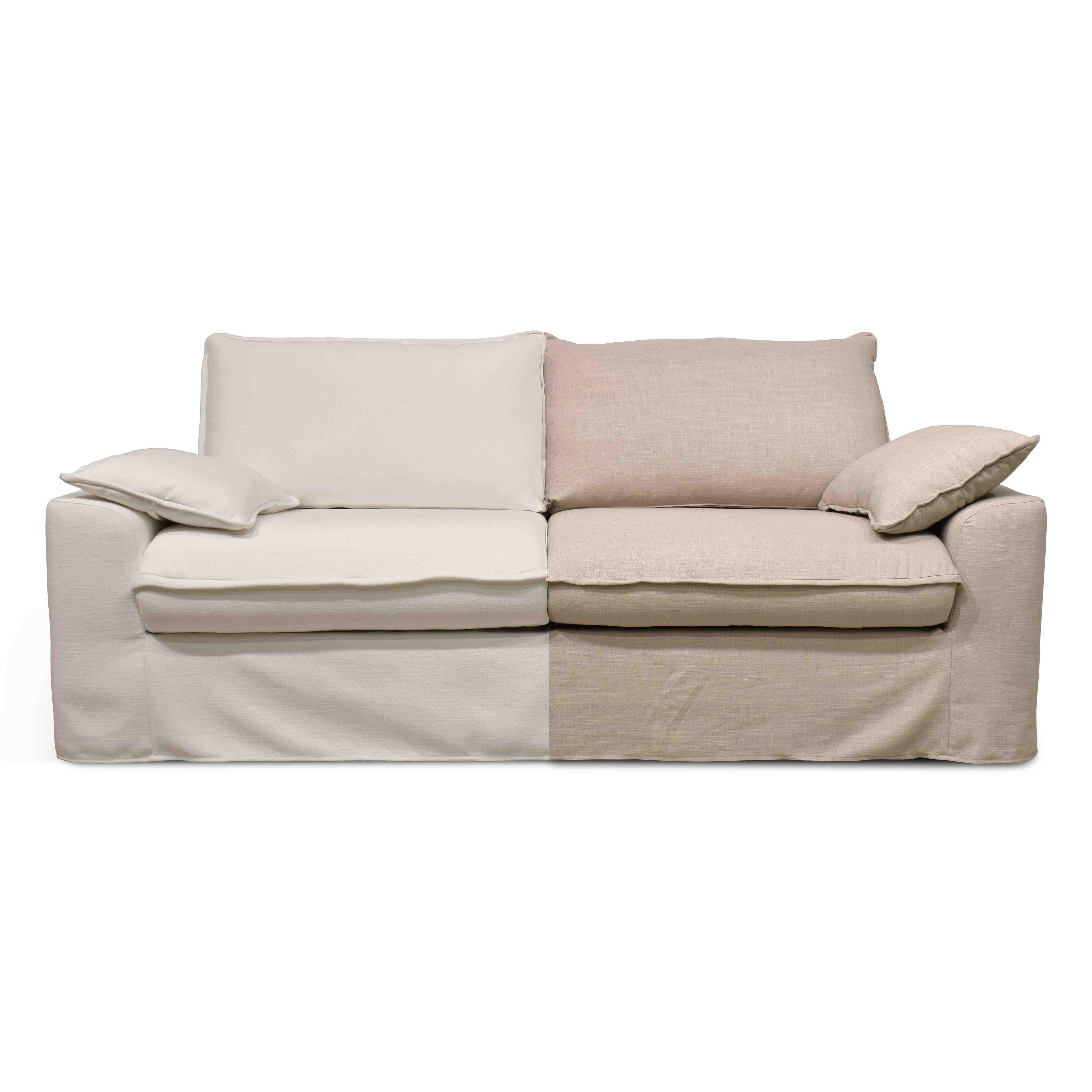 JAROD - Canapé tissu blanc 3 places avec une housse supplémentaire lin naturel