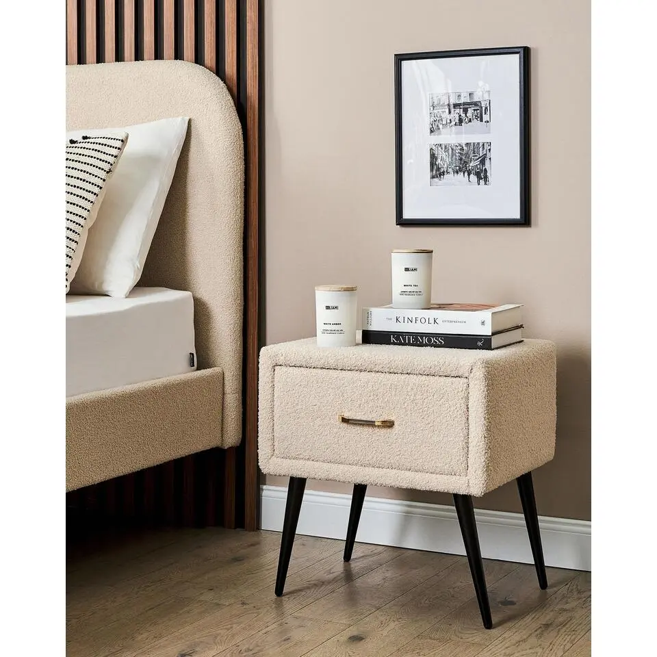 FLAYAT - Nachtkastje - Beige - Boucl&eacute;